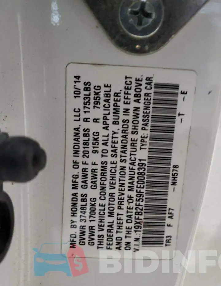 19XFB2F59FE008391 Photo# 12