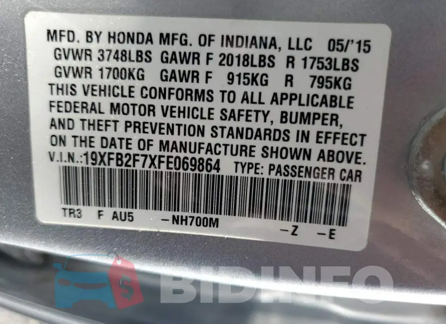 19XFB2F7XFE069864 Photo# 13