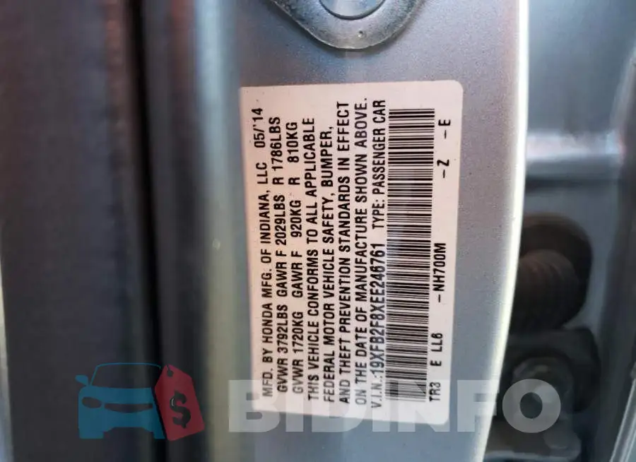 19XFB2F8XEE246761 Photo# 12