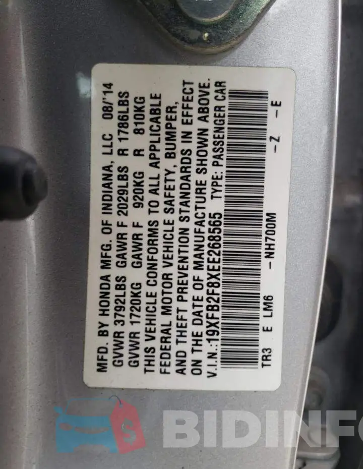 19XFB2F8XEE268565 Photo# 12