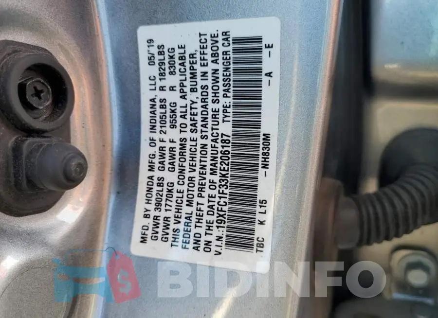 19XFC1F33KE206187 Photo# 12