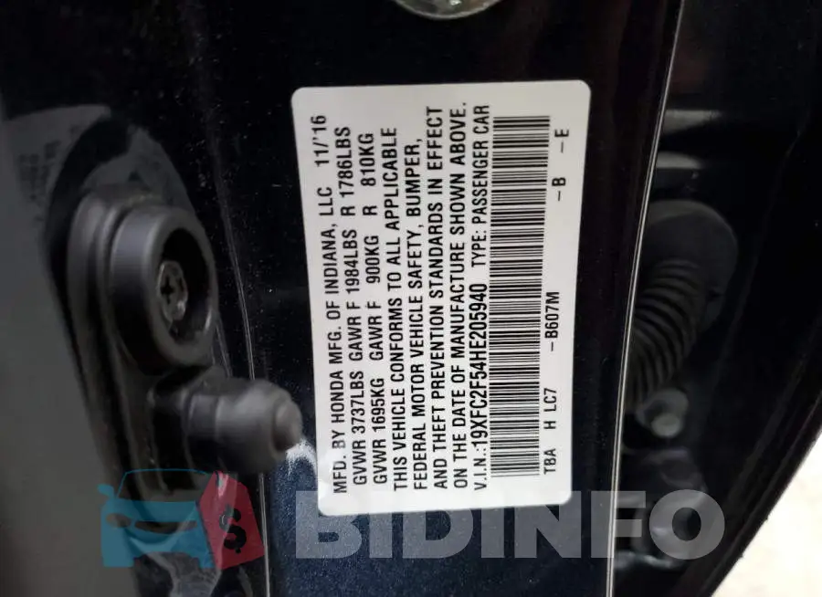 19XFC2F54HE205940 Photo# 12