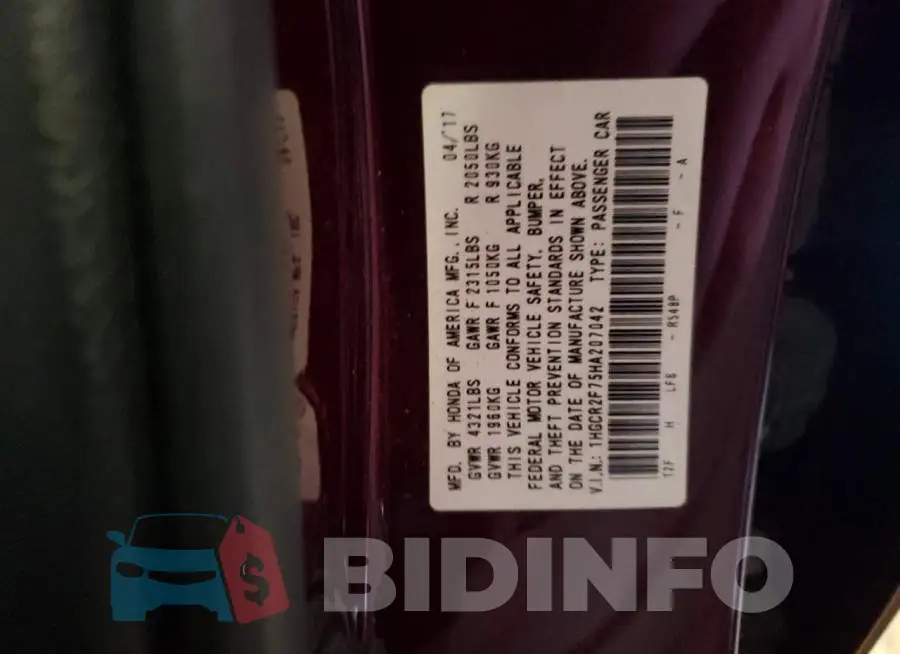 1HGCR2F75HA207042 Photo# 13