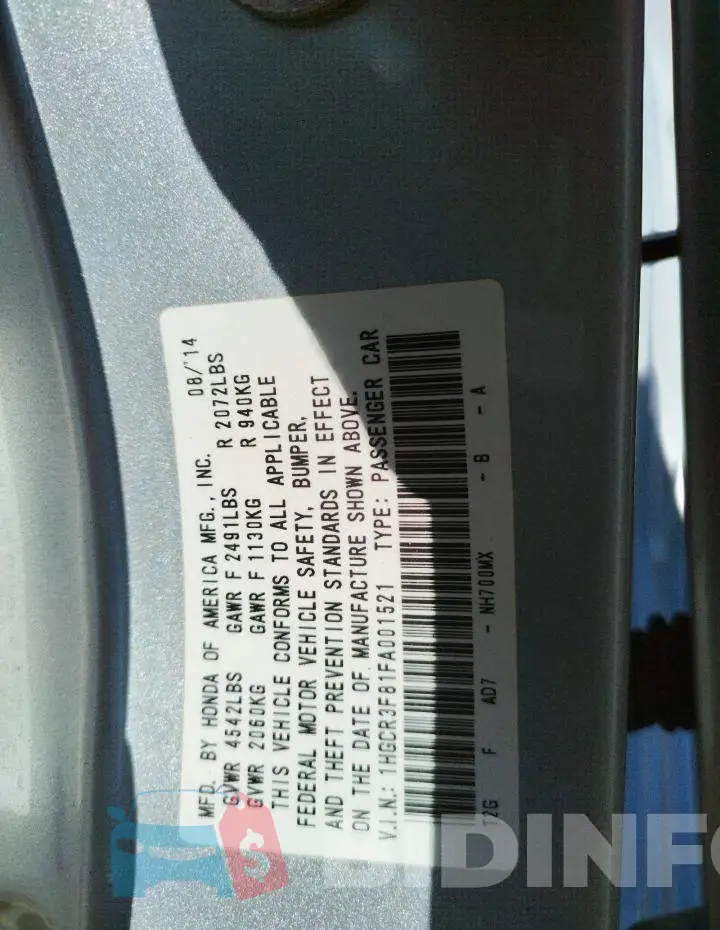 1HGCR3F81FA001521 Photo# 12