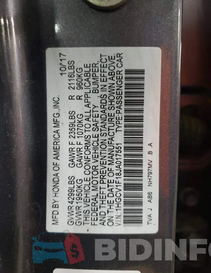 1HGCV1F18JA017551 Photo# 12