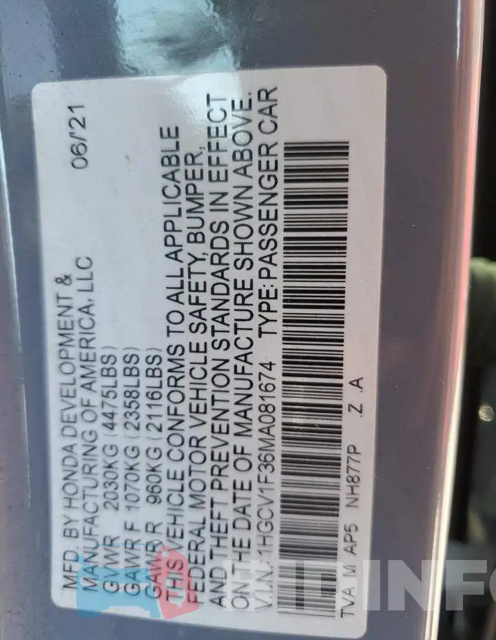 1HGCV1F36MA081674 Photo# 13