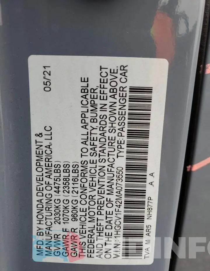 1HGCV1F42MA073550 Photo# 13