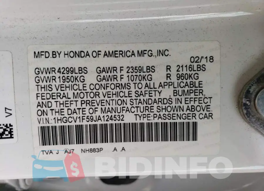 1HGCV1F59JA124532 Photo# 12