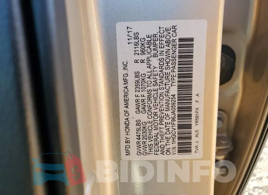 1HGCV1F96JA059254 Photo# 12