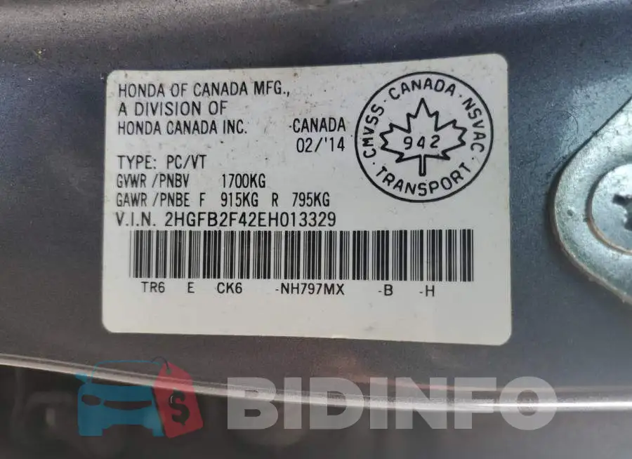 2HGFB2F42EH013329 Photo# 13