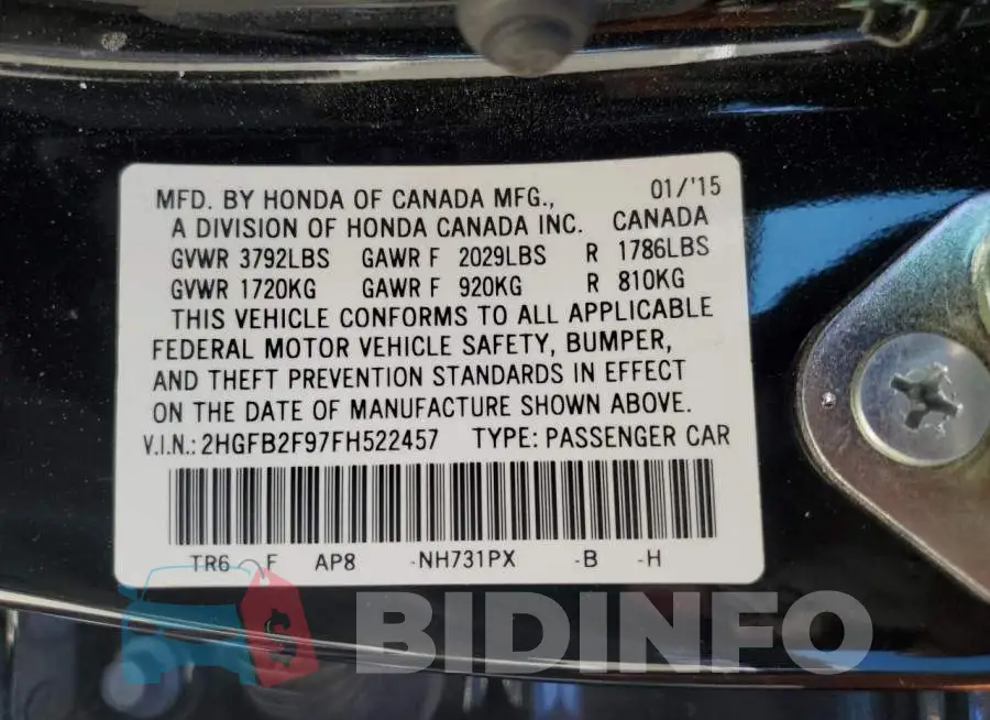 2HGFB2F97FH522457 Photo# 12