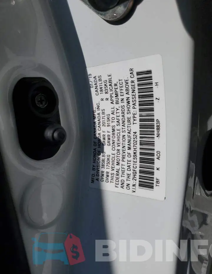 2HGFC1E59KH702524 Photo# 12