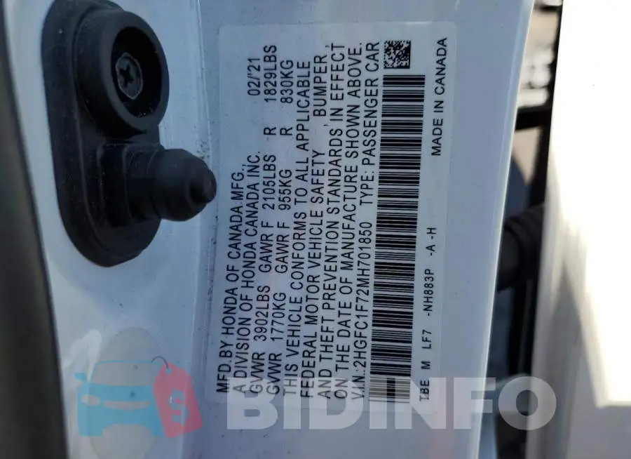 2HGFC1F72MH701850 Photo# 13