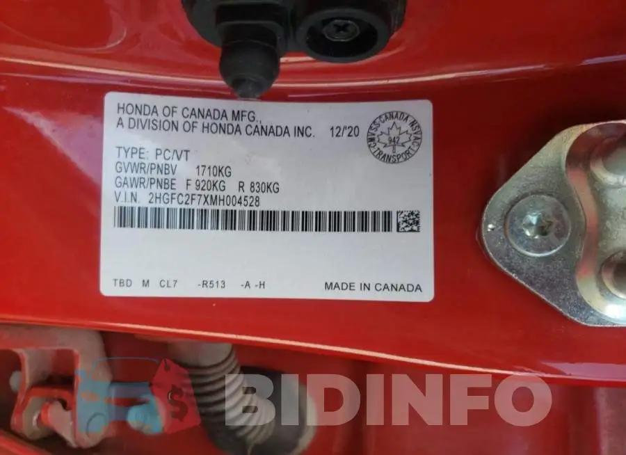 2HGFC2F7XMH004528 Photo# 12