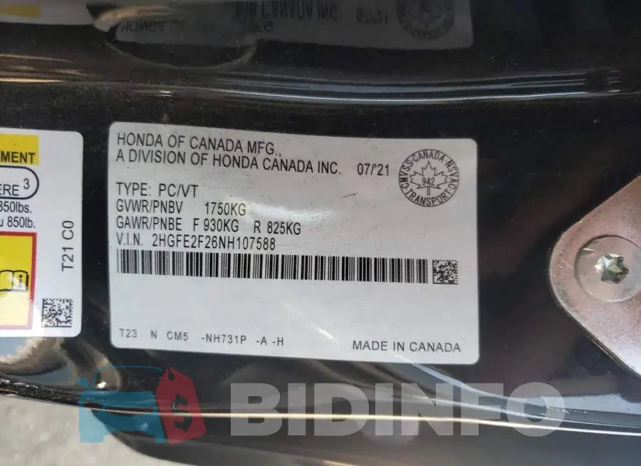 2HGFE2F26NH107588 Photo# 12