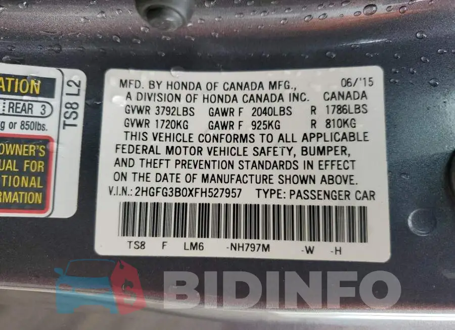 2HGFG3B0XFH527957 Photo# 12