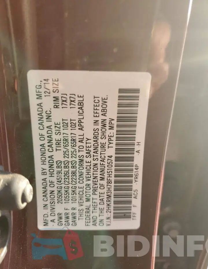 2HKRM3H78FH510574 Photo# 14
