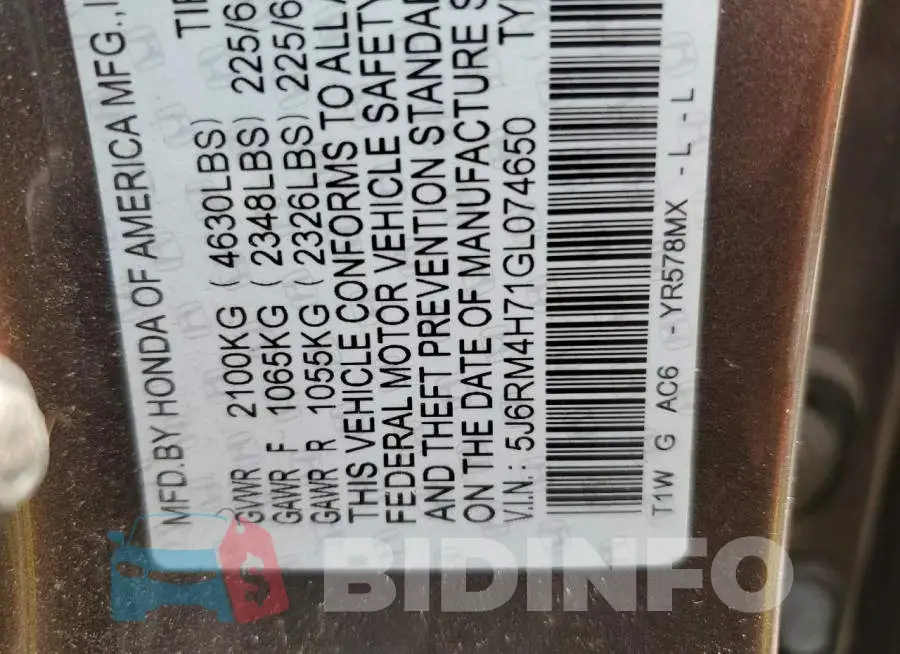 5J6RM4H71GL074650 Photo# 12