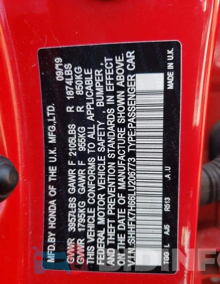 SHHFK7H66LU206773 Photo# 13