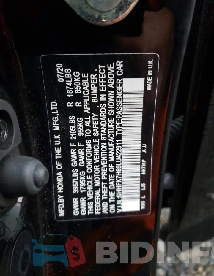 SHHFK7H69LU422911 Photo# 12