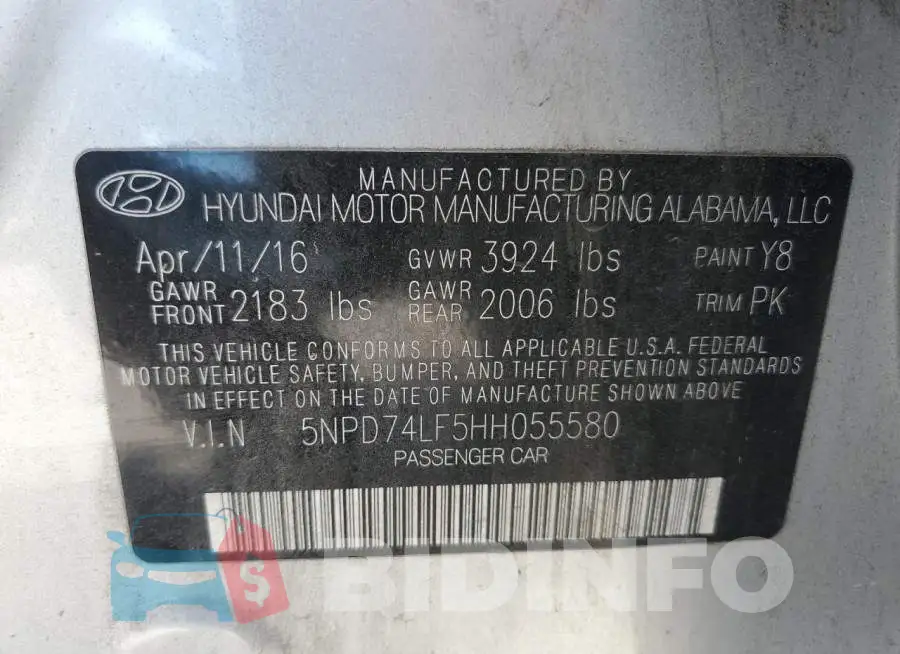 5NPD74LF5HH055580 Photo# 12