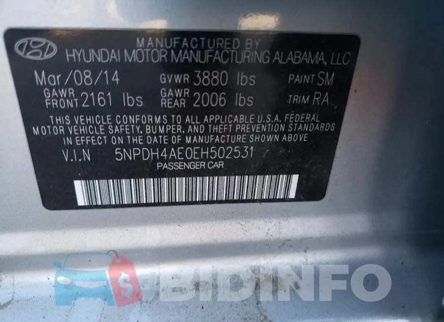 5NPDH4AE0EH502531 Photo# 12