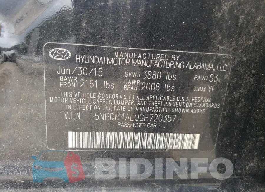 5NPDH4AE0GH720357 Photo# 12