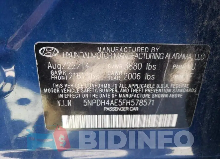 5NPDH4AE5FH578571 Photo# 12