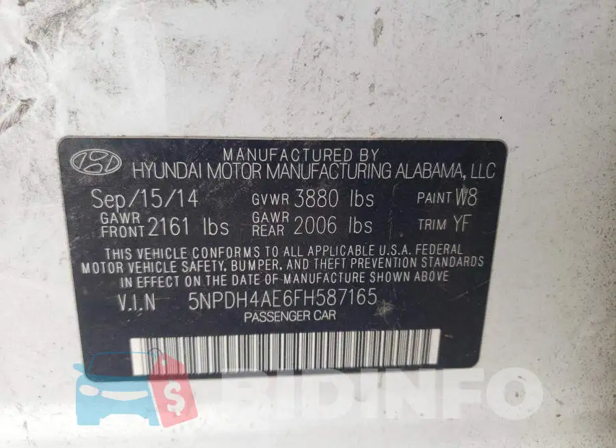 5NPDH4AE6FH587165 Photo# 12