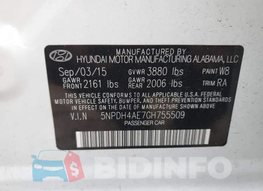 5NPDH4AE7GH755509 Photo# 12