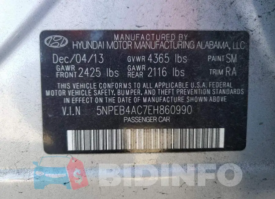 5NPEB4AC7EH860990 Photo# 12