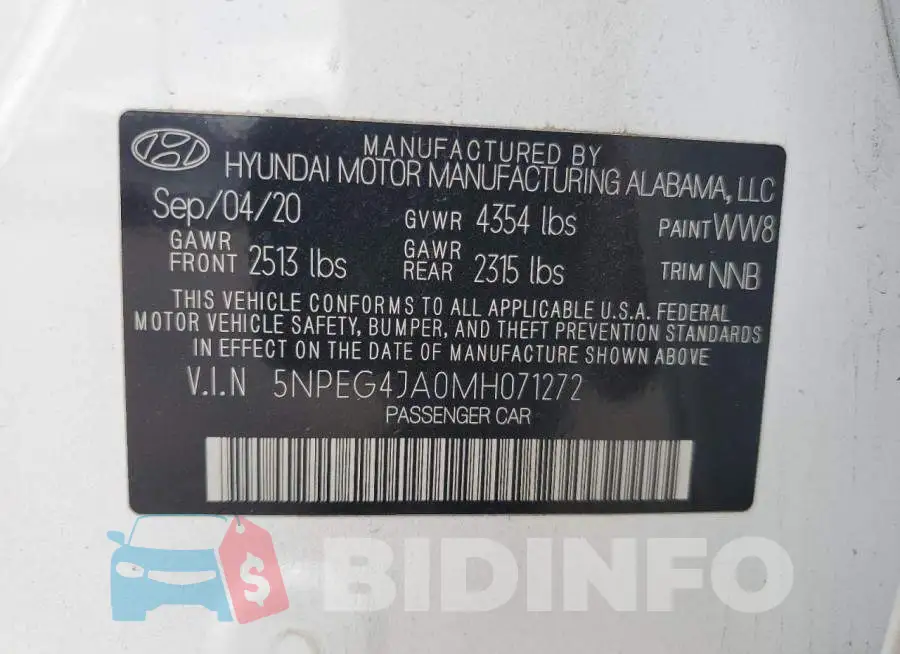 5NPEG4JA0MH071272 Photo# 12