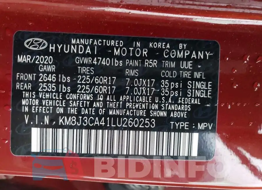 KM8J3CA41LU260253 Photo# 14