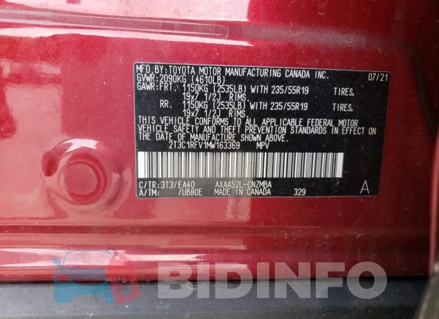 2T3C1RFV1MW163369 Photo# 13