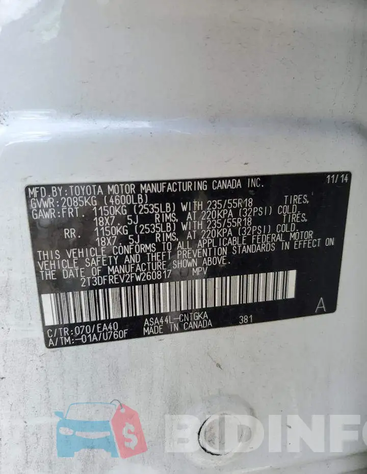 2T3DFREV2FW260817 Photo# 12