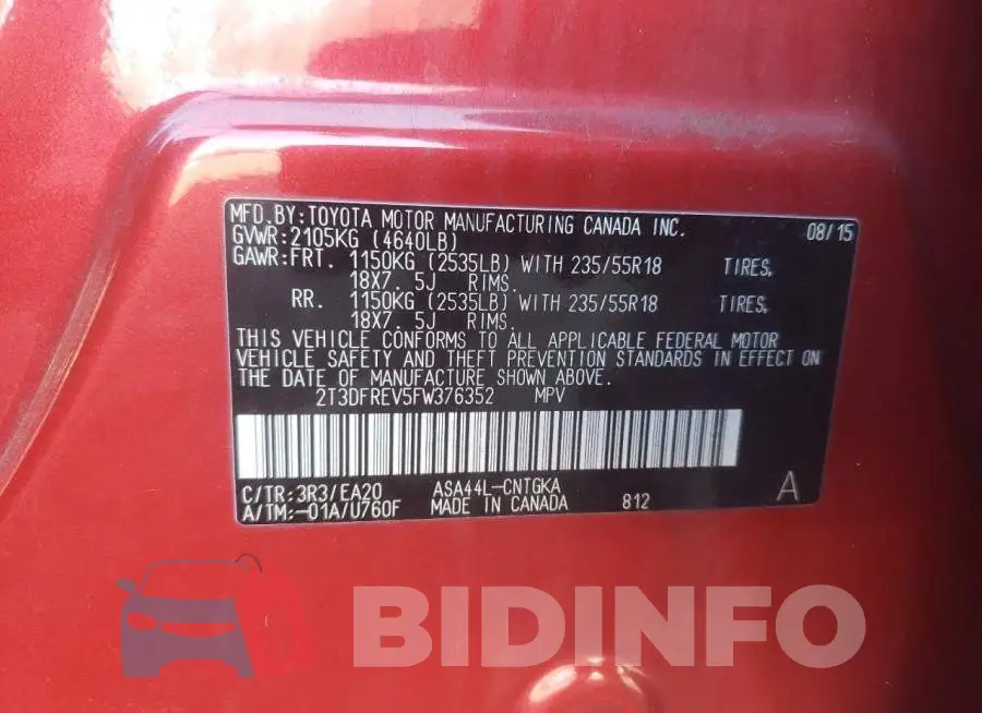 2T3DFREV5FW376352 Photo# 12