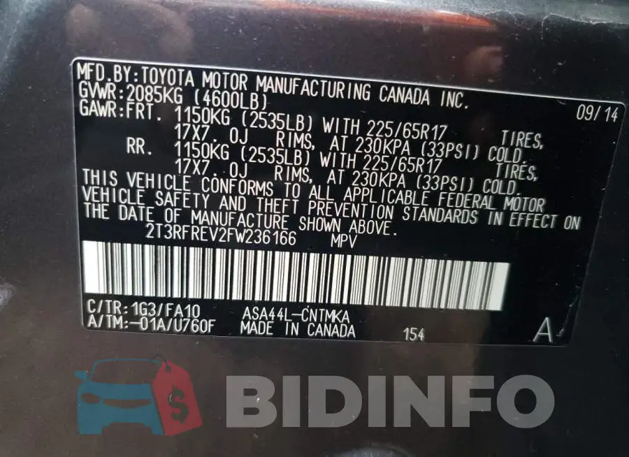 2T3RFREV2FW236166 Photo# 12