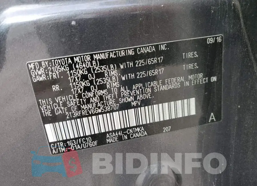 2T3RFREV6GW538707 Photo# 12