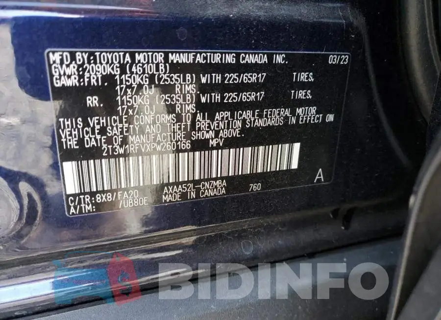 2T3W1RFVXPW260166 Photo# 13