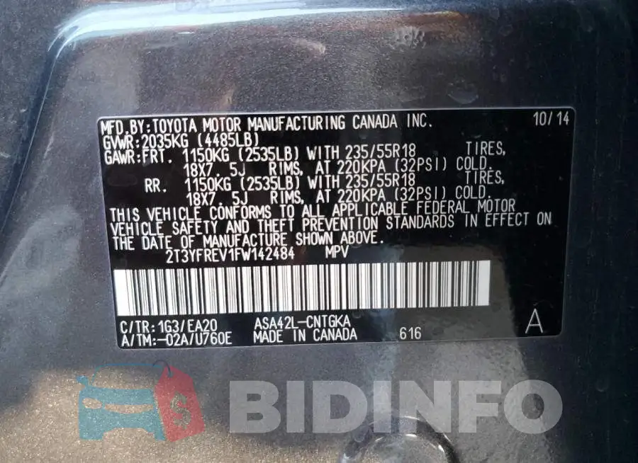 2T3YFREV1FW142484 Photo# 12