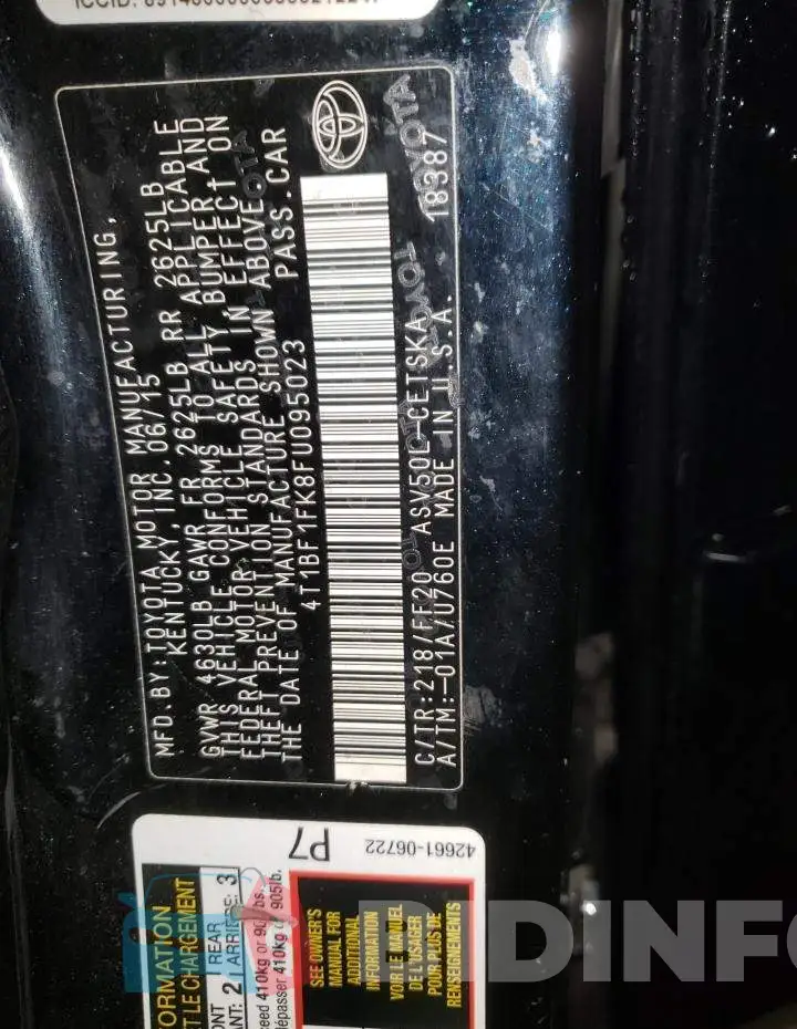 4T1BF1FK8FU095023 Photo# 12