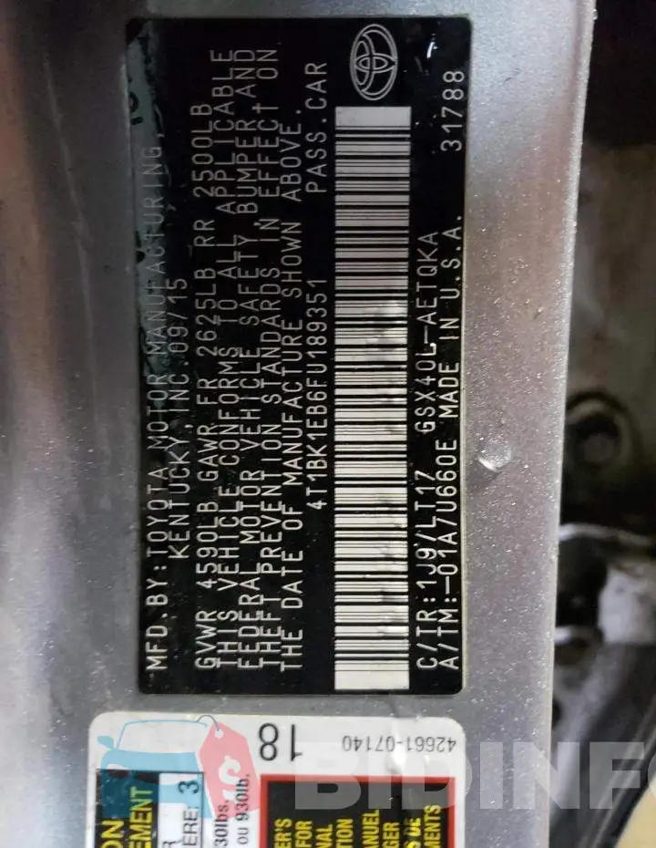 4T1BK1EB6FU189351 Photo# 12