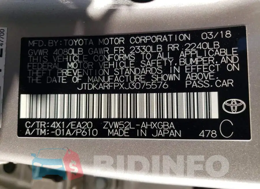 JTDKARFPXJ3075576 Photo# 12