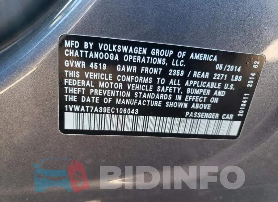 1VWAT7A39EC106043 Photo# 12