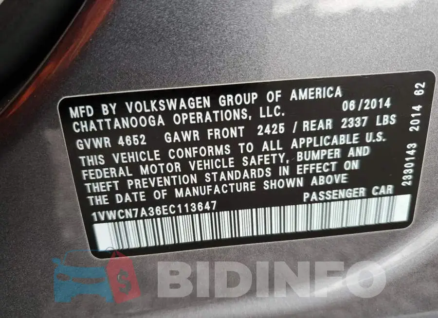 1VWCN7A36EC113647 Photo# 12
