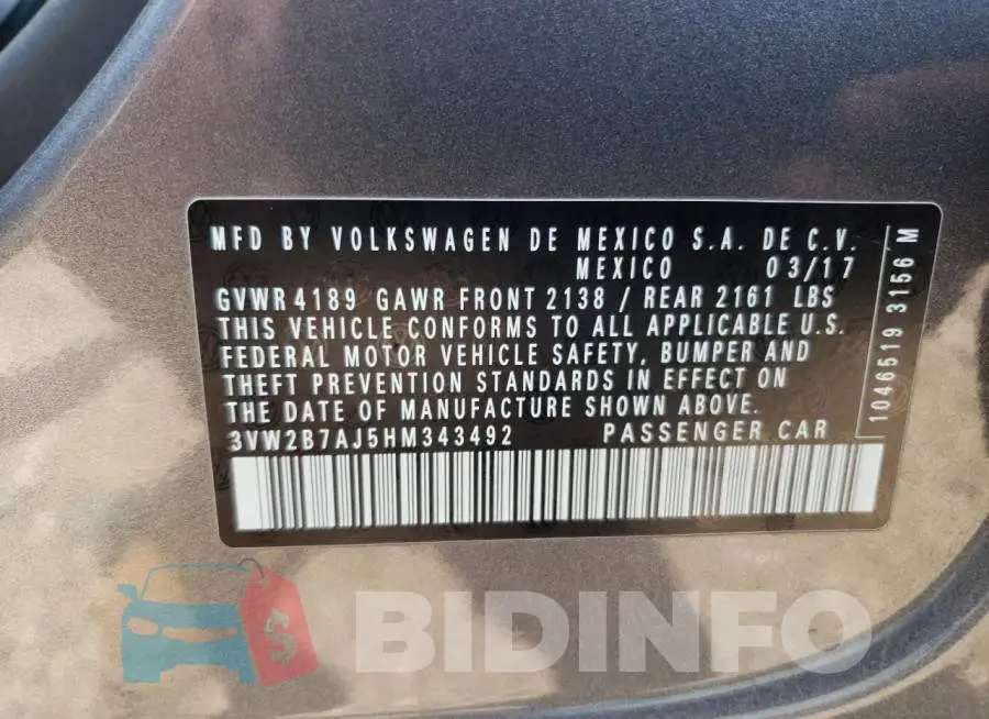 3VW2B7AJ5HM343492 Photo# 12
