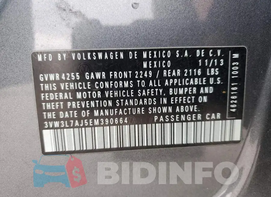 3VW3L7AJ5EM390664 Photo# 12