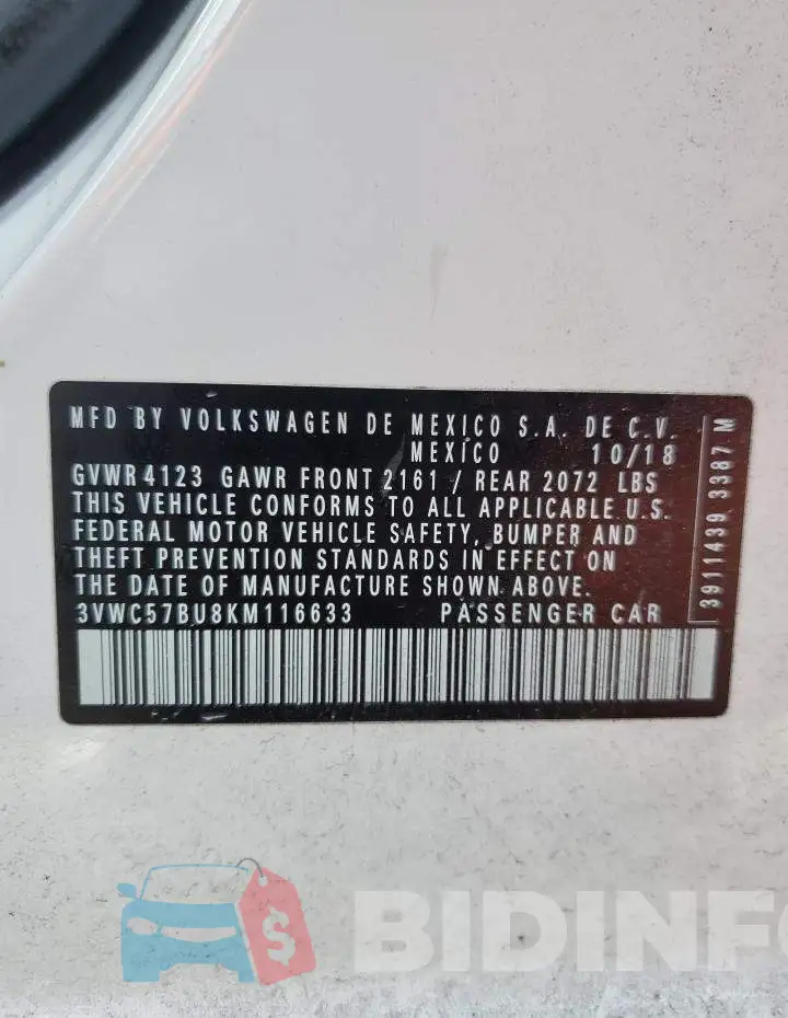 3VWC57BU8KM116633 Photo# 13
