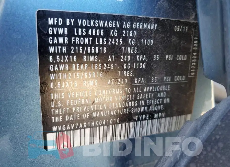 WVGAV7AX1HK041016 Photo# 13