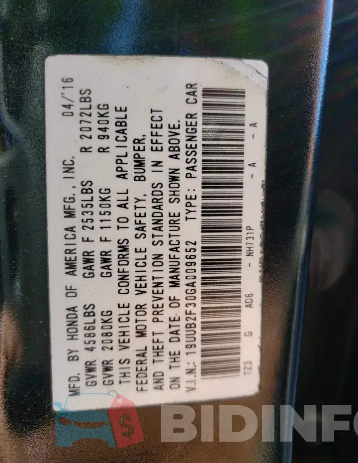 19UUB2F30GA009652 Photo# 12